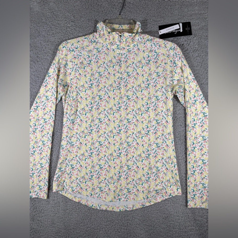 Walter Hagen Womens Size Small 1/4 Zip Performance Golf Tennis Pullover Lemons